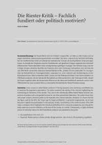 Die Riester-Kritik – Fachlich fundiert oder politisch motiviert