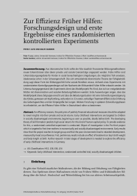 Zur Effizienz Früher Hilfen: Forschungsdesign und erste Ergebnisse eines randomisierten kontrollierten Experiments