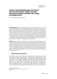 Scheitern Finanzdienstleistungen am Verbraucher? Eine theoretische Analyse rationalen Verbraucherverhaltens im Rahmen des Anlageberatungsprozesses