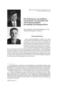 Die Performance von Familienunternehmen: Literaturübersicht und Orientierungshilfe für künftige Forschungsarbeiten