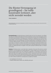 Die Riester-Versorgung ist grundlegend – Sie sollte konstruktiv kritisiert, aber nicht zerredet werden