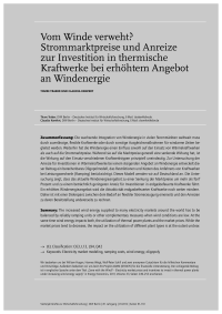 Vom Winde verweht Strommarktpreise und Anreize zur Investition in thermische Kraftwerke bei erhöhtem Angebot an Windenergie