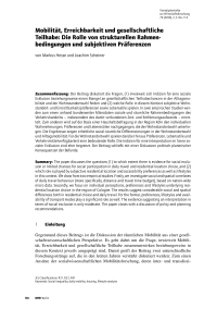 Mobilität, Erreichbarkeit und gesellschaftliche Teilhabe: Die Rolle von strukturellen Rahmenbedingungen und subjektiven Präferenzen