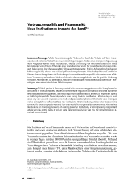 Verbraucherpolitik und Finanzmarkt: Neue Institutionen braucht das Land?
