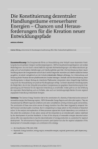 Die Konstituierung dezentraler Handlungsräume erneuerbarer Energien – Chancen und Herausforderungen für die Kreation neuer Entwicklungspfade