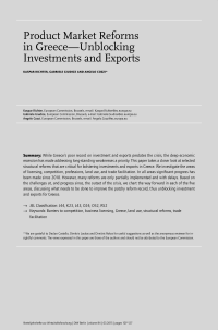 Product Market Reforms in Greece–Unblocking Investments and Exports