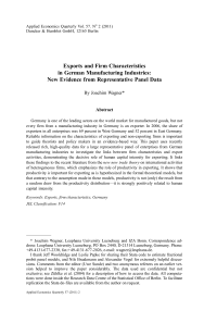 Exports and Firm Characteristics in German Manufacturing Industries: New Evidence from Representative Panel Data
