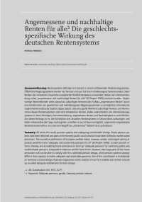 Angemessene und nachhaltige Renten für alle? Die geschlechtsspezifische Wirkung des deutschen Rentensystems