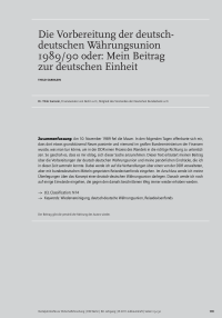 Die Vorbereitung der deutsch-deutschen Währungsunion 1989/90 oder: Mein Beitrag zur deutschen Einheit