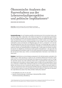 Ökonomische Analysen des Paarverhaltens aus der Lebensverlaufsperspektive und politische Implikationen