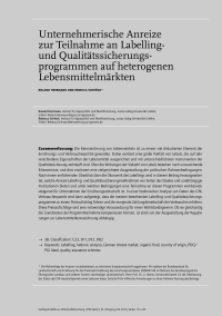 Unternehmerische Anreize zur Teilnahme an Labelling- und Qualitätssicherungsprogrammen auf heterogenen Lebensmittelmärkten