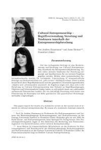 Cultural Entrepreneurship – Begriffsverwendung, Verortung und Tendenzen innerhalb der Entrepreneurshipforschung