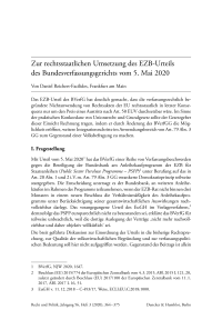 Zur rechtsstaatlichen Umsetzung des EZB-Urteils des Bundesverfassungsgerichts vom 5. Mai 2020