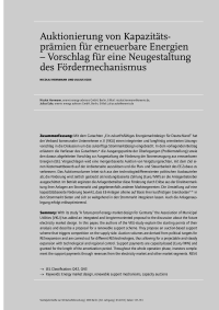 Auktionierung von Kapazitätsprämien für erneuerbare Energien – Vorschlag für eine Neugestaltung des Fördermechanismus