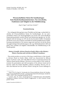 Wissenschaftlicher Beirat für Familienfragen beim Bundesfamilienministerium: (Vor-)Geschichte, Funktionen und Tätigkeit in der Politikberatung