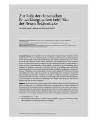 Zur Rolle der chinesischen Entwicklungsbanken beim Bau der Neuen Seidenstraße