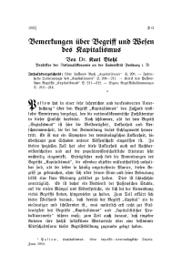 Bemerkungen über Begriff und Wesen des Kapitalismus