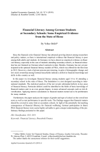 Financial Literacy Among German Students at Secondary Schools: Some Empirical Evidence from the State of Hesse