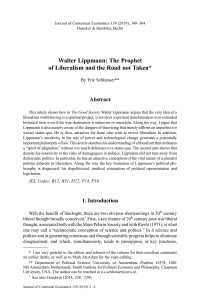 Walter Lippmann: The Prophet of Liberalism and the Road not Taken