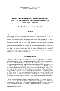 Zur De-Pluralisierung der Wirtschaftswissenschaft nach 1970: Explorationen in einem wissenschaftlichen Macht- und Kampffeld