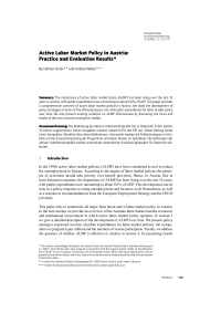 Active Labor Market Policy in Austria: Practice and Evaluation Results