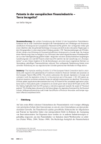 Patente in der europäischen Finanzindustrie – Terra incognita?