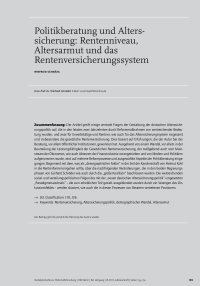 Politikberatung und Alterssicherung: Rentenniveau, Altersarmut und das Rentenversicherungssystem