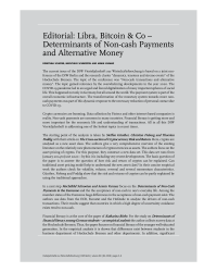 Editorial: Libra, Bitcoin & Co – Determinants of Non-cash Payments and Alternative Money