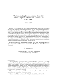 The Peacemaking Process After the Great War and the Origins of International Criminal Law Stricto Sensu