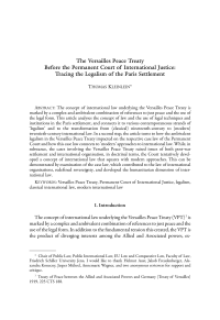 The Versailles Peace Treaty Before the Permanent Court of International Justice: Tracing the Legalism of the Paris Settlement