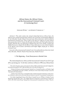 African States, the African Union, and the International Criminal Court : A Continuing Story