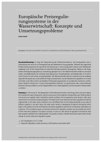 Europäische Preisregulierungssysteme in der Wasserwirtschaft: Konzepte und Umsetzungsprobleme