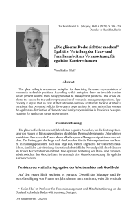 „Die gläserne Decke sichtbar machen!“ Egalitäre Verteilung der Haus- und Familienarbeit als Voraussetzung für egalitäre Karrierechancen