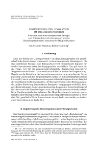 Regulierung und Innovation im Mehrebenensystem. Was kann und muss europäisches Energie- und Klimaschutzrecht leisten und welche Handlungsfreiheiten brauchen die Mitgliedstaaten?