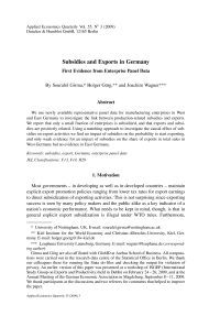 Subsidies and Exports in Germany. First Evidence from Enterprise Panel Data