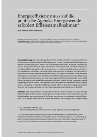 Energieeffizienz muss auf die politische Agenda: Energiewende erfordert Effizienzmaßnahmen