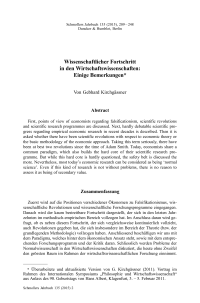 Wissenschaftlicher Fortschritt in den Wirtschaftswissenschaften: Einige Bemerkungen