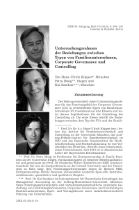 Untersuchungsrahmen der Beziehungen zwischen Typen von Familienunternehmen, Corporate Governance und Controlling