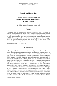 Leisure-related Opportunity Costs and the Transition to Motherhood – A Panel Analysis