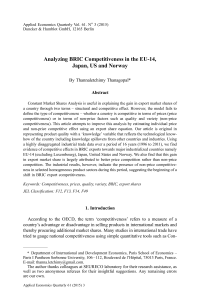 Analyzing BRIC Competitiveness in the EU-14, Japan, US and Norway