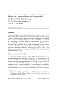 Klimaschutz vor dem Bundesverfassungsgericht. Zur Klimaschutz-Entscheidung des Bundesverfassungsgerichts vom 24. März 2021