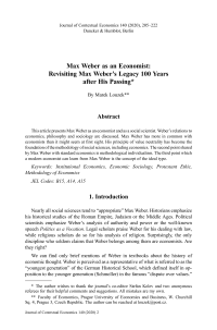 Max Weber as an Economist: Revisiting Max Weber’s Legacy 100 Years after His Passing