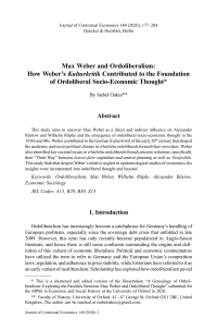 Max Weber and Ordoliberalism: How Weber’s Kulturkritik Contributed to the Foundation of Ordoliberal Socio-Economic Thought