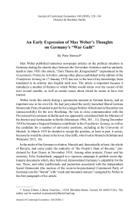 An Early Expression of Max Weber’s Thoughts on Germany’s “War Guilt”