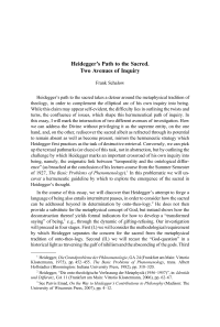 Heidegger’s Path to the Sacred. Two Avenues of Inquiry