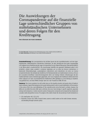 Die Auswirkungen der Coronapandemie auf die finanzielle Lage unterschiedlicher Gruppen von mittelständischen Unternehmen und deren Folgen für den Kreditzugang