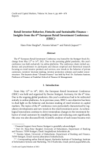 Retail Investor Behavior, Fintechs and Sustainable Finance – Insights from the 6th European Retail Investment Conference (ERIC)