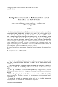 Foreign Direct Investments in the German Stock Market from China and the Gulf States