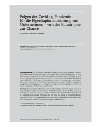 Folgen der Covid–19-Pandemie für die Eigenkapitalausstattung von Unternehmen – von der Katastrophe zur Chance