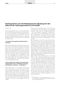 Stellungnahme zum Straftatbestand der Werbung für den Abbruch der Schwangerschaft (§ 219a StGB)